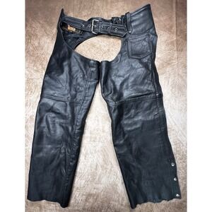 Silver Bike Chaps Mens Unisex  XL Black Leather Motorcycle Riding Biker Side Zip